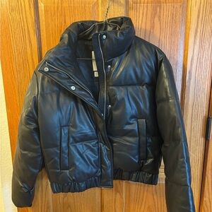 Abercrombie Vegan Leather Black Puffer Jacket